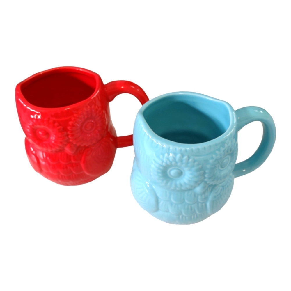 Blue and Red Owl Coffee Mug Set Great Gathering Home Decor